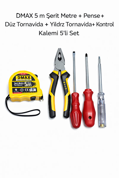 hırdamax 5 m Şerit Metre + Pense + Düz Tornavida + Yıldız Tornavida + Kontrol...