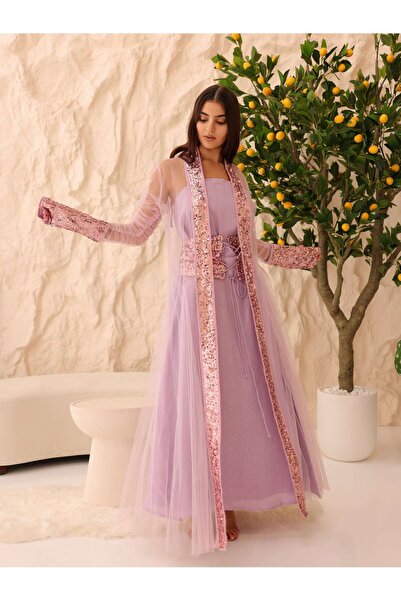 IKKXA طقم مكون من قطعتين بأكمام من التول والترتر الفاخر