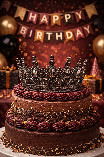 happyevents Işıltılı Doğum Günü Tacı Koyu Metalik | Pasta Üstü & Parti Aksesu...