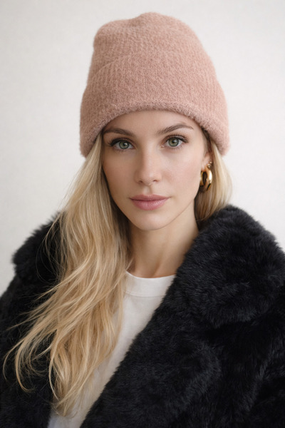 Şirin Giyim Aksesuar Angora Yünlü Bere Somon Rengi Yumuşak Tüylü Yumoş - Kadı...