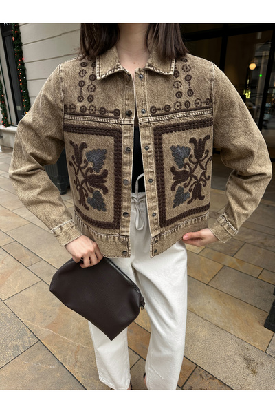 MİA NOURA Jachetă de denim cu broderie în față pentru femei