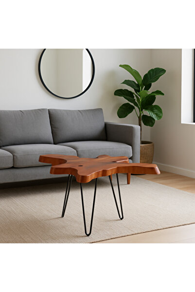 Alqaryah Alkhasbiah Trading Company Wooden Service Table with Fixed Metal Legs