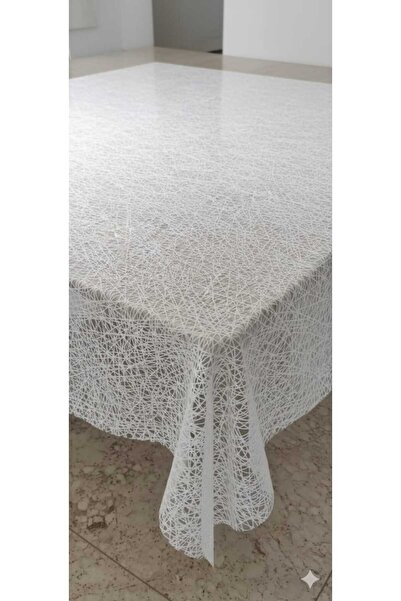 ÜN.K Şeffaf Hasır Desen Beyaz Pvc Masa Örtüsü Silinebilir Lüx Masa örtüsü