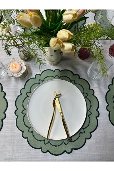 Table Alp TableAlp 6’lı Lüks Nakışlı Deri Amerikan Servis Seti – 40x40 cm – D...