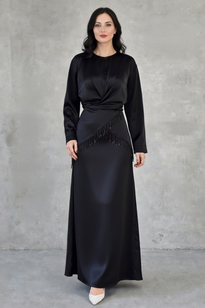 Suedcollection Püskül detaylı ikili saten abiye