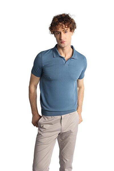 İgs Indigo S Slim Fit Slim Fit Polo Neck Plain Short Sleeve Knit T-Shirt