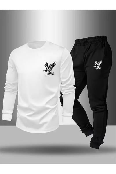 Massgai Unisex Kartal Eagle Printed Crew Neck Oversized Top and Bottom Jogger...
