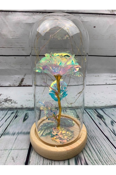 naniland.ro Decorative holographic rose in glass dome with LED lighting