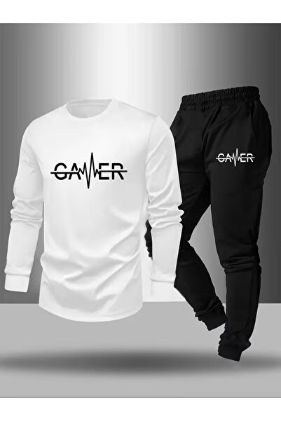 Massgai Unisex Gamer Ritim Printed Crew Neck Oversized Bottom-Top Jogger Cott...