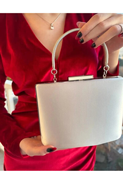 Miss Mitto Women's Silver Satin Evening Dress Portfolio Chain Strap Evening D...