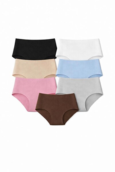 Adeniz Pachet economic de 7 chiloți cu talie extra înaltă, tăiați cu laser, f...