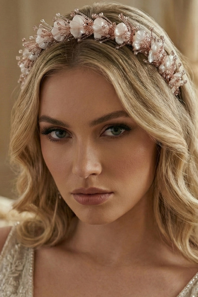 Limelia Rose Crystal Stone and Pearlescent Bridal Crown Bridesmaid Henna Hair...