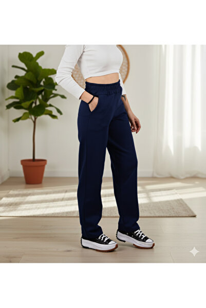 BKY Women's Navy Blue High Waist Basic Sweatpants