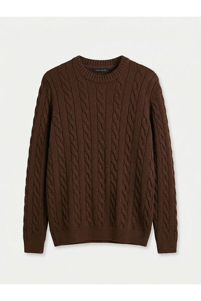 LC Waikiki Καφέ ανδρικό πλεκτό πουλόβερ με σχέδιο σε λαιμόκοψη ποδηλάτου από ...