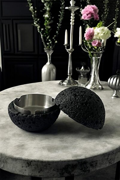 GİSVOL Kapaklı Beton Küllük Ev, Ofis ve Kafe İçin Paslanmaz Metal Hazneli Kül...