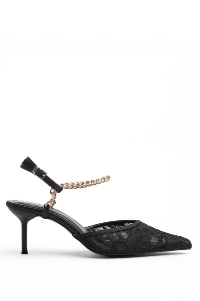 MARY Elegant Lace Detailed Chain Accessory Pointed Toe Women's Shoes