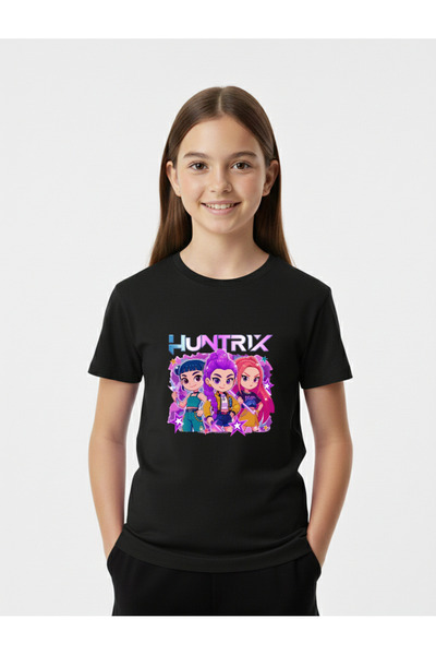 Let's Wear Huntrix Baskılı Çocuklar İçin %100 Pamuklu Bisiklet Yakalı Premium...