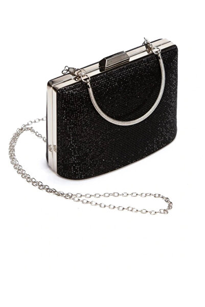 Miss Mitto Women's Black Shiny Drop Stone Evening Dress Portfolio Chain Strap...