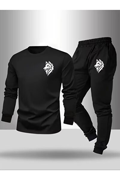 Massgai Unisex Wolf Kurt Printed Crew Neck Oversized Bottom-Top Jogger Cotton...