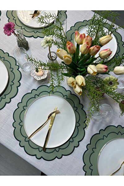 Table Alp TableAlp 6’lı Lüks Nakışlı Deri Amerikan Servis Seti – 40x40 cm – Dalga Form Yeşil