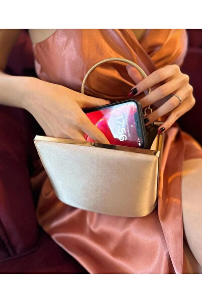 Miss Mitto Women's Gold Satin Evening Dress Portfolio Chain Strap Evening Dre...