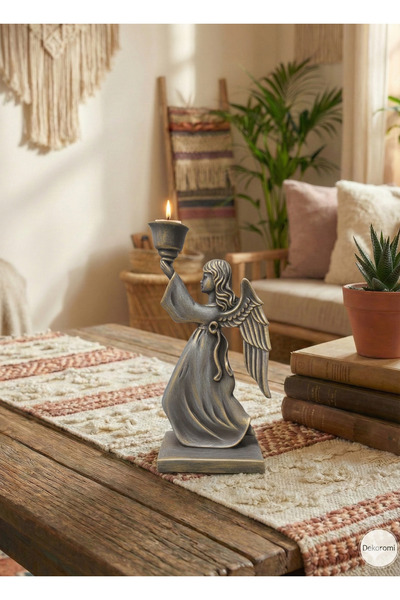 Dekoromi Dekoratif Kanatlı Melek Kız Şamdan & Mumluk (26x15cm) Ev ve Ofis Dek...