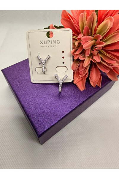 XUPING JEWELRY Silver Color Three-Dimensional Y Letter Steel Earrings with Zi...