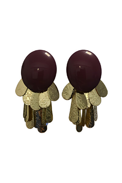 ZRA أقراط نيسا مرصعة بالترتر باللون الذهبي العنابي