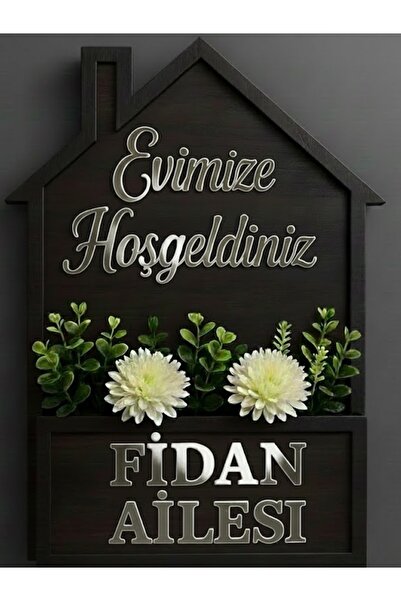 kesita TASARIM Kişiye Özel Ev Ahşap ve GÜMÜŞ Pleksi Yazılı 25x30 cm Yapay Çiç...
