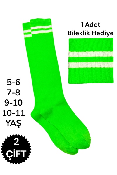 Çorabistaan 2 Çift Çok Renkli Çemberli Unisex Kız Erkek Çocuk Futbol Halı Sah...