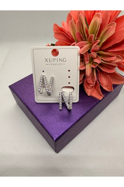 XUPING JEWELRY Zircon Stone Silver Color Three-Dimensional Letter N Steel Ear...
