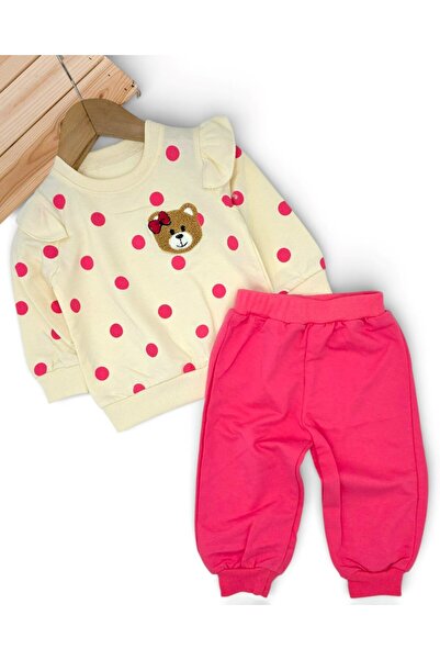 VOY KİDS Baby Girl Polka Dot Teddy Bear Embroidered Thin m Transitional 1-2-3...