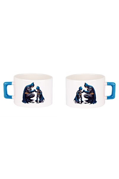 MOR TABLO Batman Marvel Beyaz Porselen Mavi Kulplu Tek Kupa Bardak