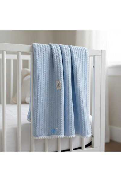 Abelia Baby Organik Pamuklu Ponponlu Bebek Pike/Battaniyesi Mürdüm