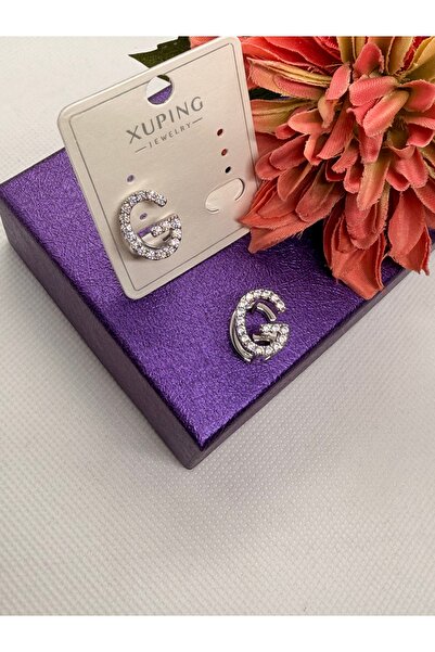 XUPING JEWELRY Zircon Stone Silver Color Three-Dimensional Letter g Steel Ear...