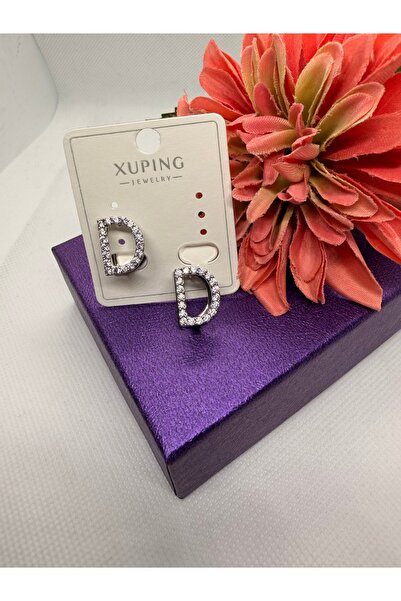 XUPING JEWELRY Zircon Stone Silver Color Three-Dimensional Letter D Steel Ear...
