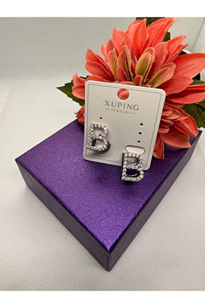 XUPING JEWELRY Zircon Stone Silver Color Three-Dimensional Letter B Steel Ear...