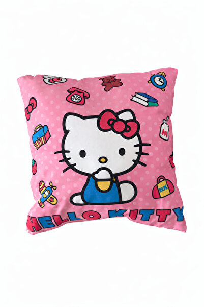 facnspt Hello Kitty Desenli Dekoratif Yastık – Pembe Kare Peluş Yastık