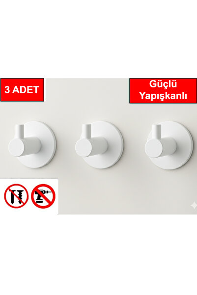 andela 3 adet Beyaz Renk Plastik Güçlü Yapışkanlı Kancalı Çok Amaçlı Askılık ...