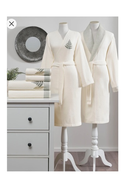 Özdilek Cotton Bliss Aile Bornoz Takımı (6 Parça) Krem-Yeşil