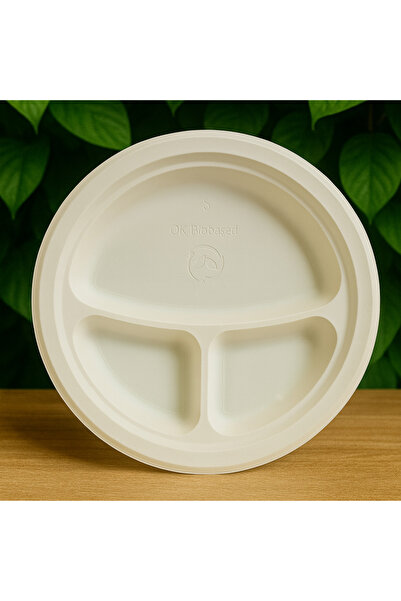 Ekolojik Ambalaj Organik Mısır Nişastası Tabak 26 cm 3 Gözlü 25 Adet