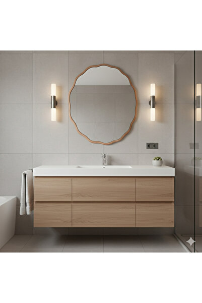 Trendin Modern Tasarım 80 cm Yuvarlak Dalgalı Dekoratif Ayna | Lake Boyalı MD...