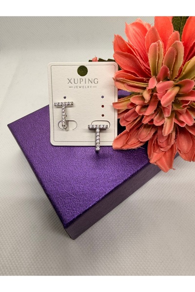 XUPING JEWELRY Zircon Stone Silver Color Three-Dimensional Letter t Steel Ear...