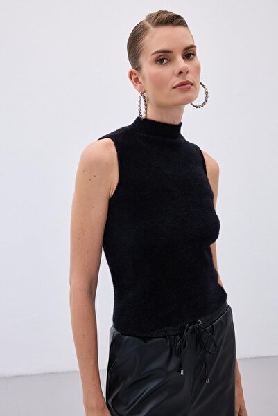 Sateen Women's Zero Sleeve Bearded Knitwear Blouse 125-1365