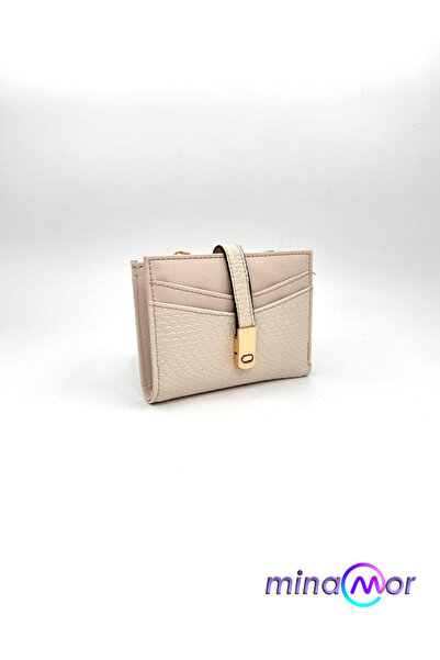 Minamor Women's Black Mini Wallet with Gold Lock Detail