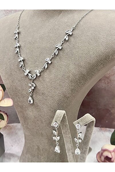 ZİRKONTAŞ Zirkon Taşlı Yaprak Figürlü Takı Seti (Set11)