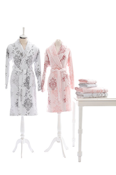 Özdilek Emily Kadife Aile Bornoz Seti Gri Pudra