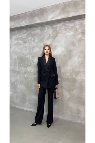 buqre's moda Women's Satin Collar Detailed Mostralı Blazer Suit