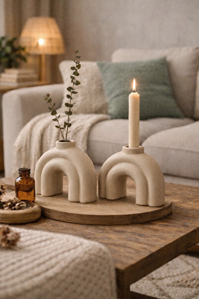 LORİCA Minimal Vazo & Mumluk Seti (2’li set)– El Yapımı Dekoratif Obje