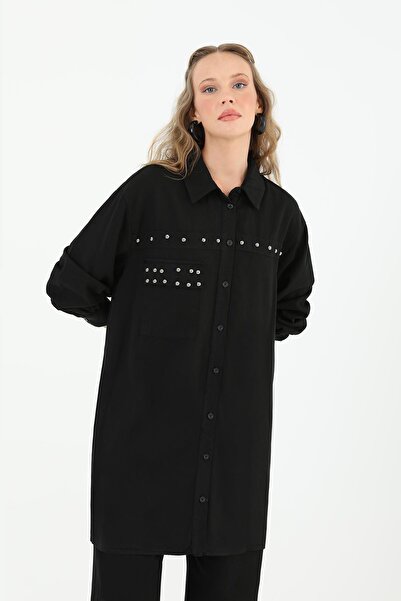 Puane Pocket Cover Stone Embellished Women's Tunic 10527